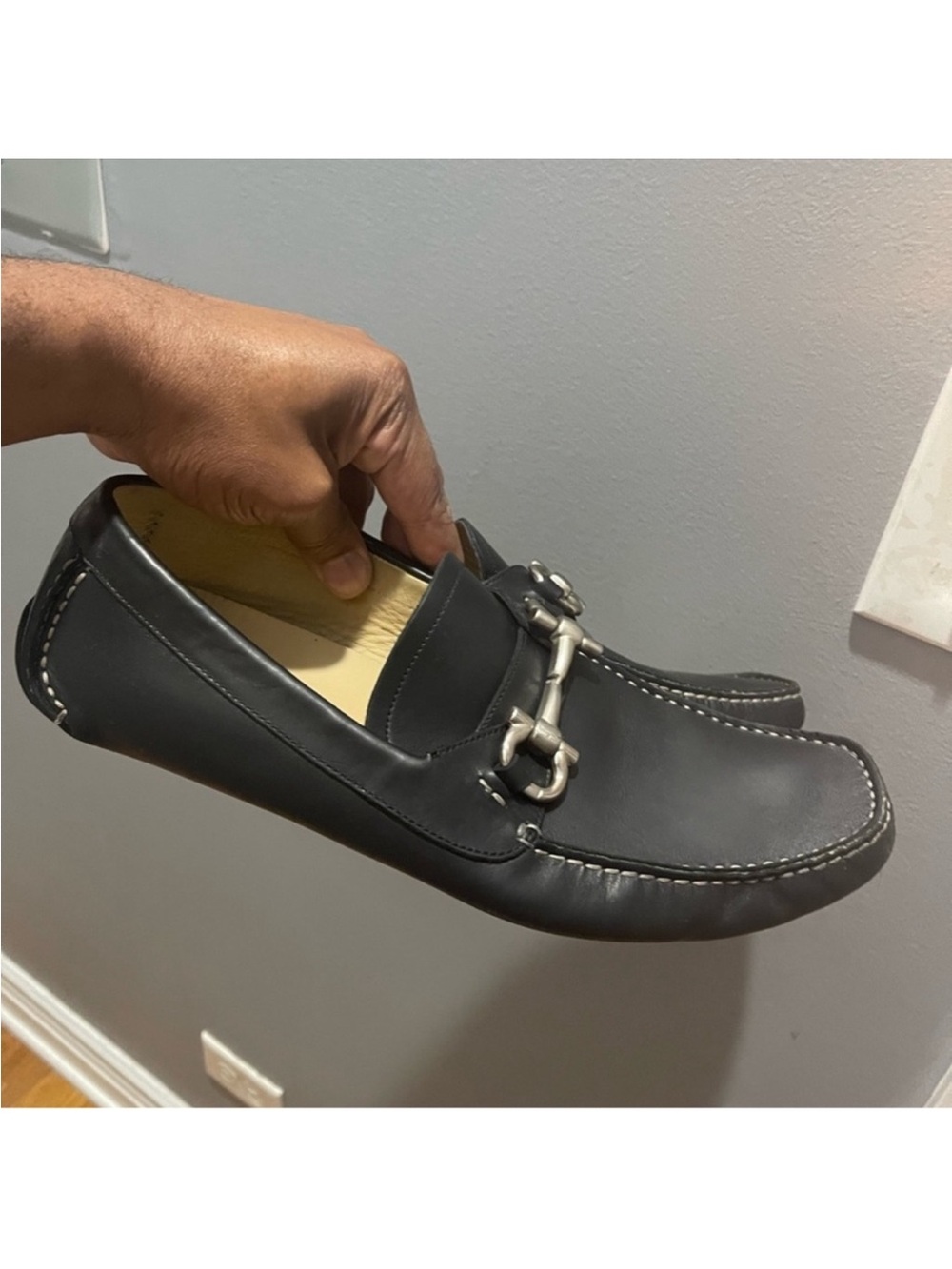Salvatore Ferragamo Black Leather Bit Loafers with Silver Hardware Sz 10.5